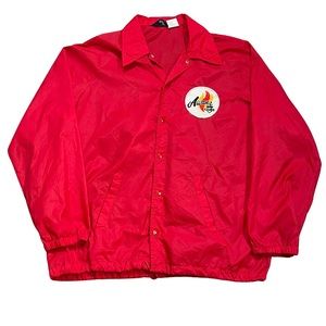 Vintage Champion Button Up Coaching Windbreaker Jacket Red Running Man